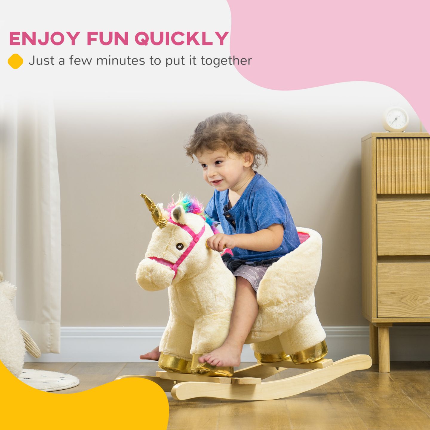 Детская игрушка Qaba Kids Rocking Horse, Unicorn with Realistic Sounds for 18-36 Months, цвет: Кремовый белый — фото 6