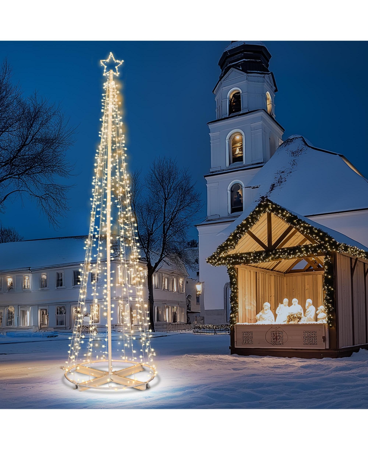 Yescom Vast-Starry 12Ft Solar Christmas Cone Tree Light 1120 Led Light 8 Function Outdoor Holiday Decor- Warm white