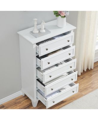 5 Drawers Dresser for Bedroom, White Dresser with Wide Drawers, Wood Chest of Drawers, Tall Dresser for Bedroom