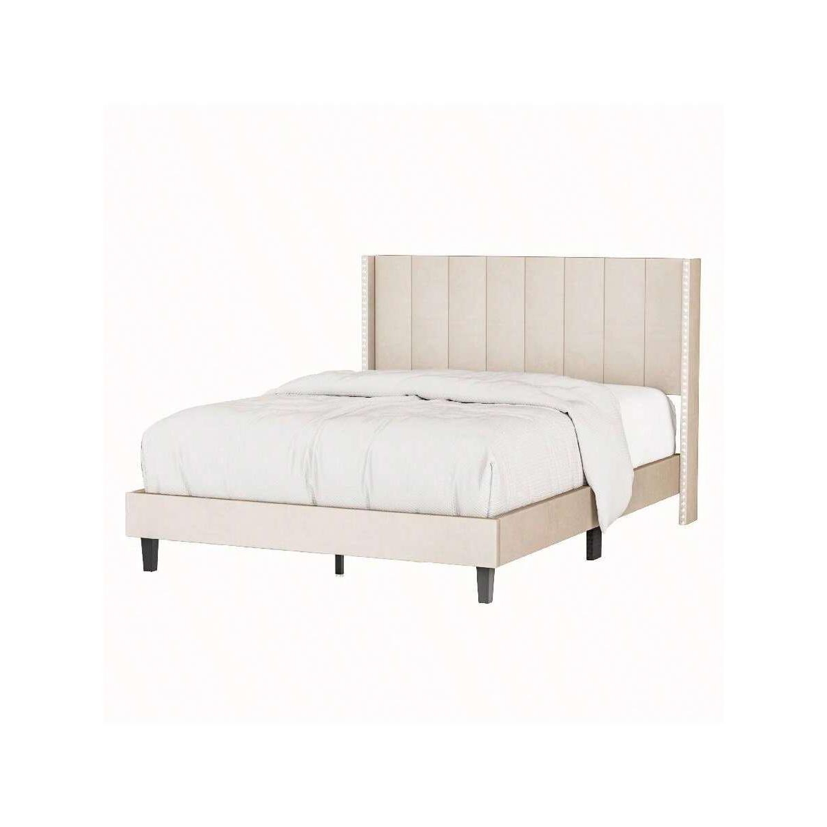 gaomon Queen Size Bed Frame With Velvet Tufted Headboard, Wooden Slats Support Modern Platform Bed For Kids, Girls, Boys, No Spring Box Required - Off
