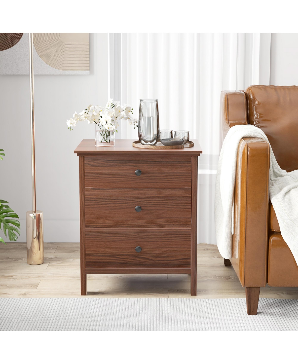 Gymax 3-Drawer Nightstand Wooden Bedside Table Modern Side End Table- Walnut