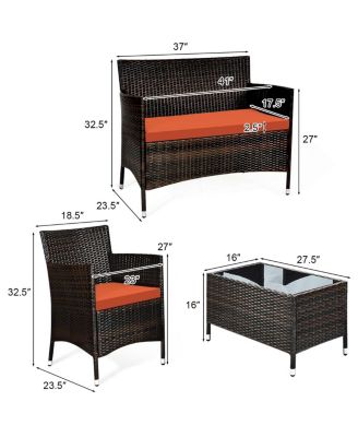 4 Pieces Comfortable Outdoor Rattan Sofa Set with Glass Coffee Table