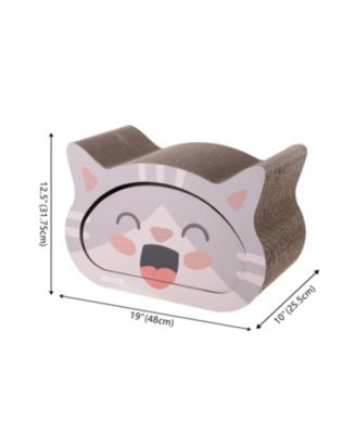 Opal 19" Modern Cardboard Happy Cat Head 2-in-1 Cat Cave Scratcher with Built-In Bell Toys and Catnip
