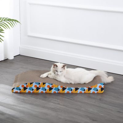 Eero 32" Modern Cardboard Foldable Lounge Cat Scratcher with Catnip, Blue/Orange