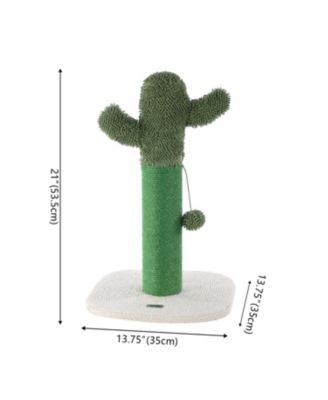 Pecos 21" Modern Jute Cactus Cat Scratching Post with Fuzzy Toy, Green/White