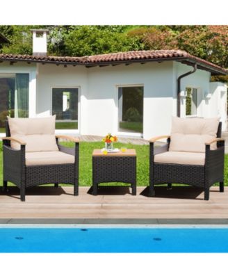 3 Pieces Patio Rattan Furniture Set with Removable Cushions