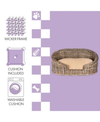 Curvy Classic Handwoven Rattan Pet Bed with Machine-Washable Cushion