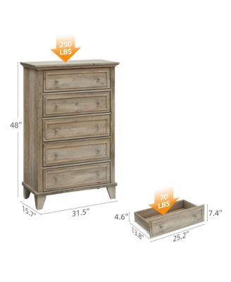 5 Drawers Dresser for Bedroom, White Dresser with Wide Drawers, Wood Chest of Drawers, Tall Dresser for Bedroom
