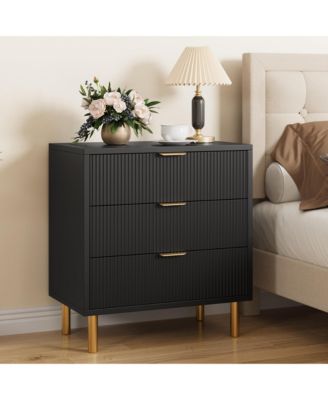 3-Drawer Wood Dresser with Gold Handles, Large Storage | Modern Double Chest for Bedroom