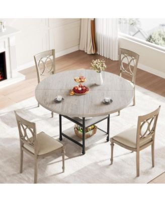 1-Piece MDF & Metal Frame 47-Inch Round Table with 2-Tier Storage Shelves and Roman Legs Dining Table