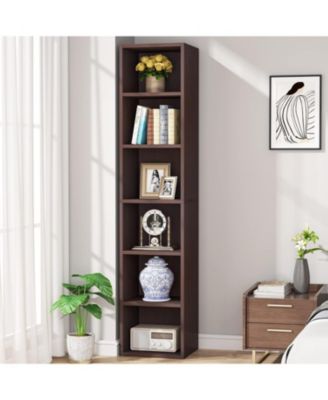 70.9 Inch Tall Narrow Bookcase with Storage, 6 Tier Cube Display Shelves for Home Office
