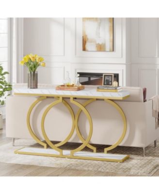 55 inch Faux Marble Entryway Table Narrow Long Sofa Table, Modern Accent Table