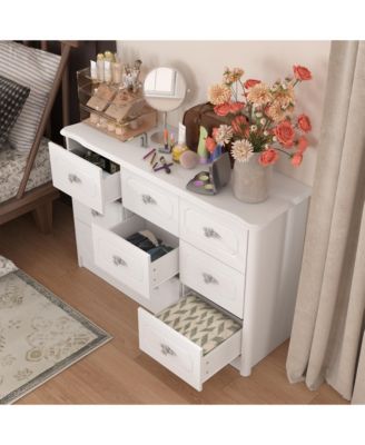 9-Drawer White Wood Dresser Storage Dresser