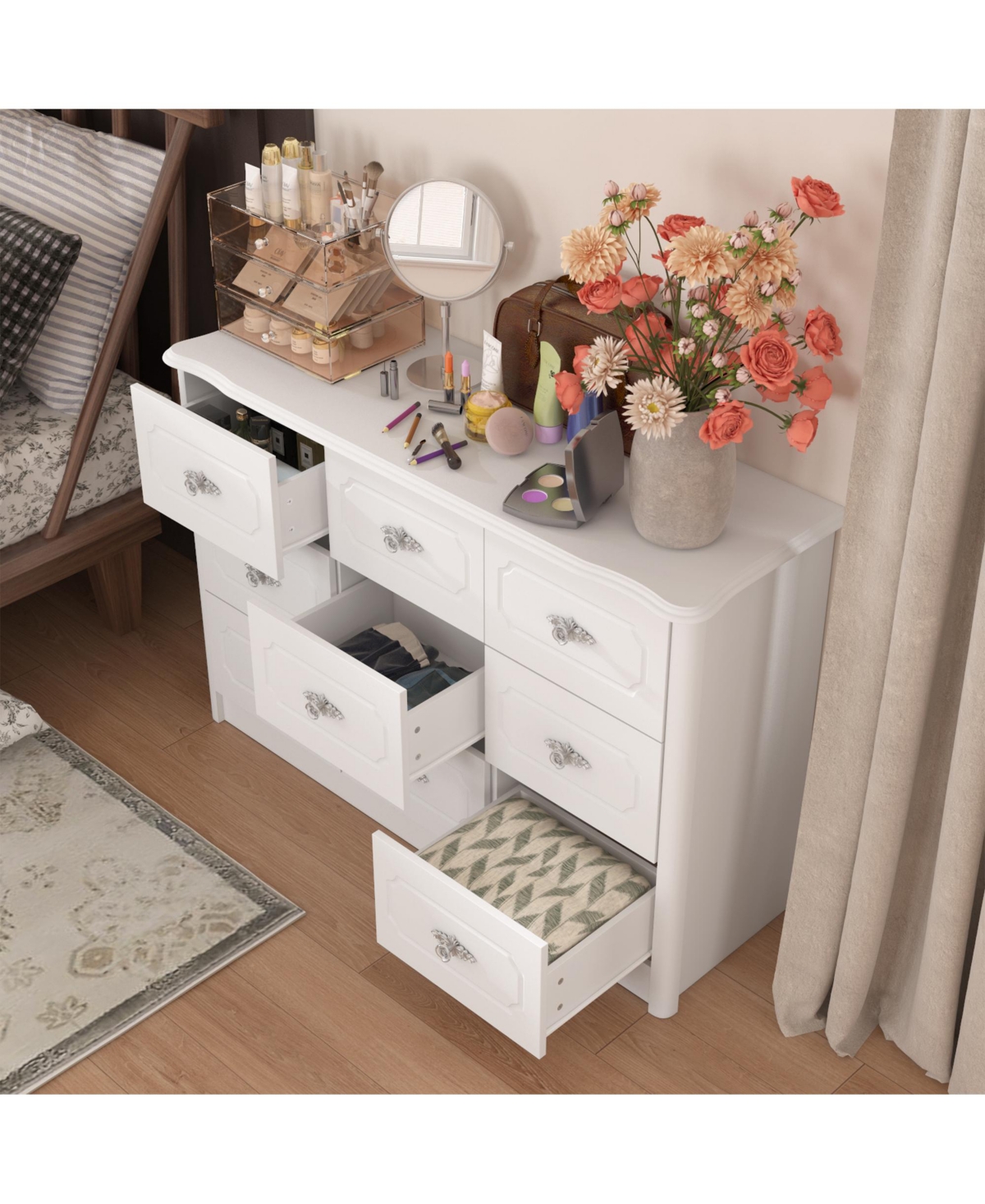 Homsee 9-Drawer White Wood Dresser Storage Dresser