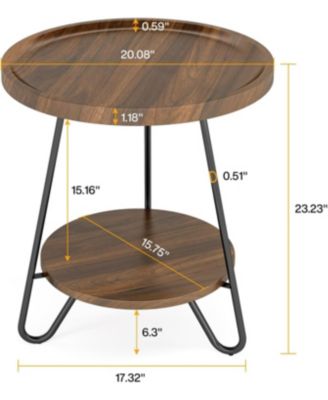 2-Tier End & Side Table with Metal Legs, Modern Industrial Beside Table, Small Accent Table Snack Table