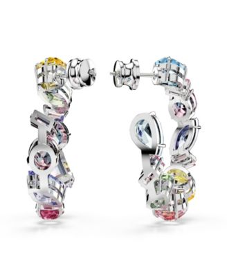 Asymmetrical Design, Mixed Cuts, Small, Multicolored, Rhodium Plated Gema Hoop Earrings