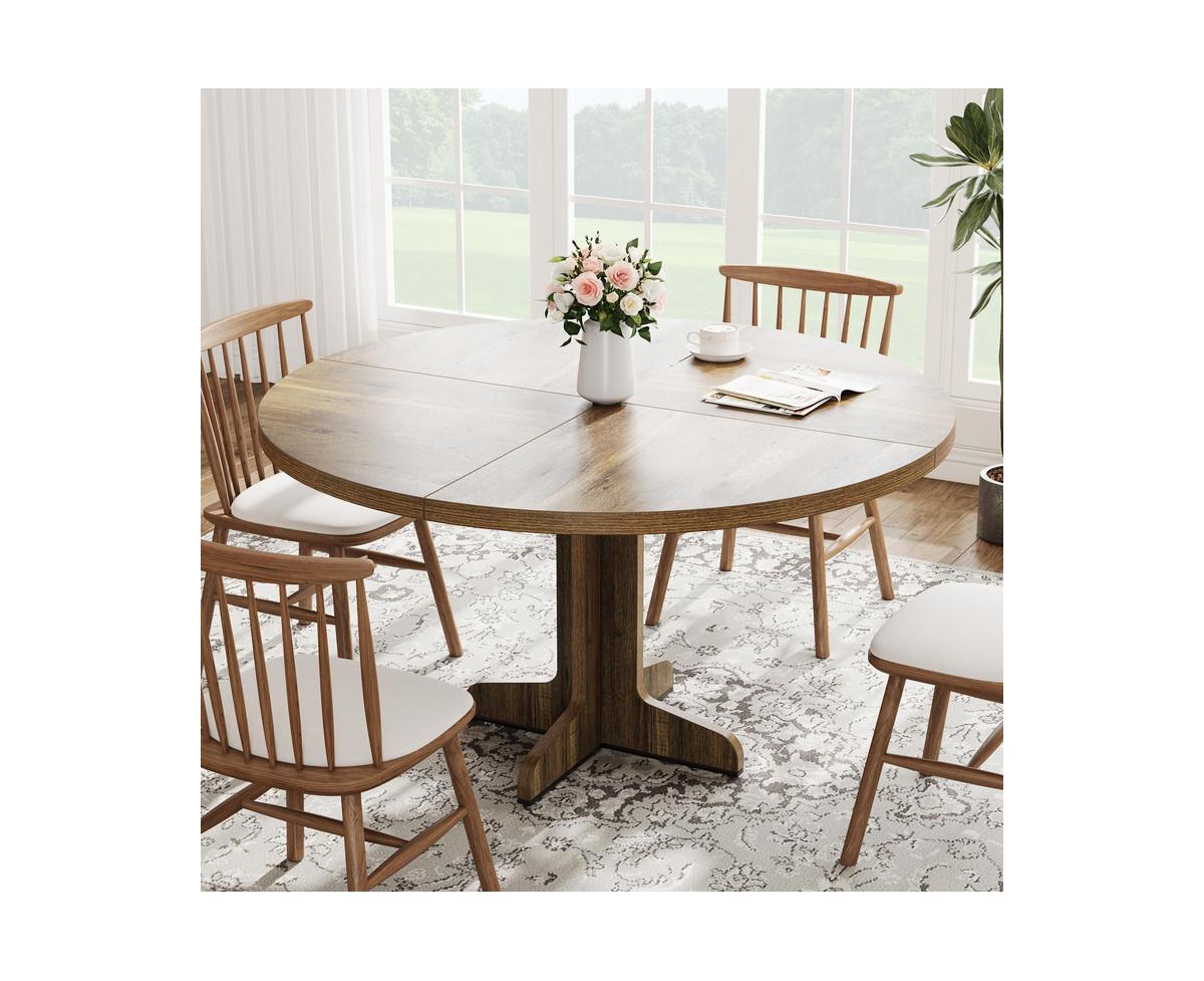gaomon Round Dining Table for 4-6 People, 47 Inch Farmhouse Kitchen Table with Wooden Tabletop and Stable Base, Circle Dinning Room Table for Home Din