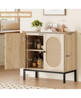 Buffet Cabinet, Rattan Storage Cabinet with Doors and Shelves, Accent Cabinet Sideboard, Wood Console Cabinet with Storage Entryway Cabinet