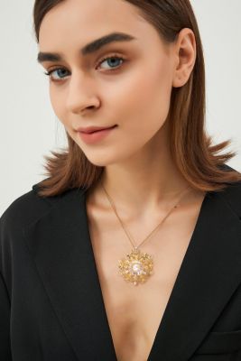 Pave Cubic Zirconia and Freshwater Pearl Snowflake Multi Way Brooch Pendant