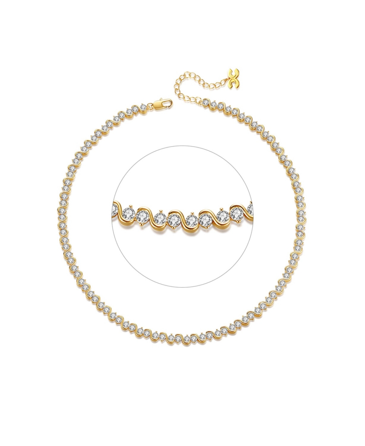 Cubic Zirconia Wave Tennis Choker Necklace - Gold