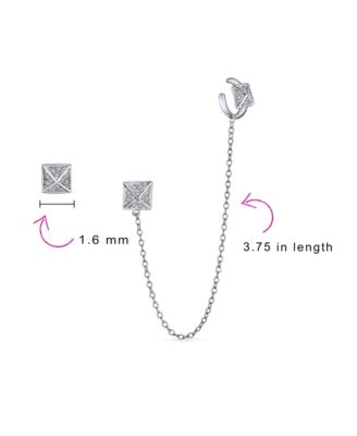 Geometric Square Pyramid Chain Cartilage Ear Cuff Wrap Earring Pave CZ Stud Helix Earring Stud Set .925 Sterling Silver