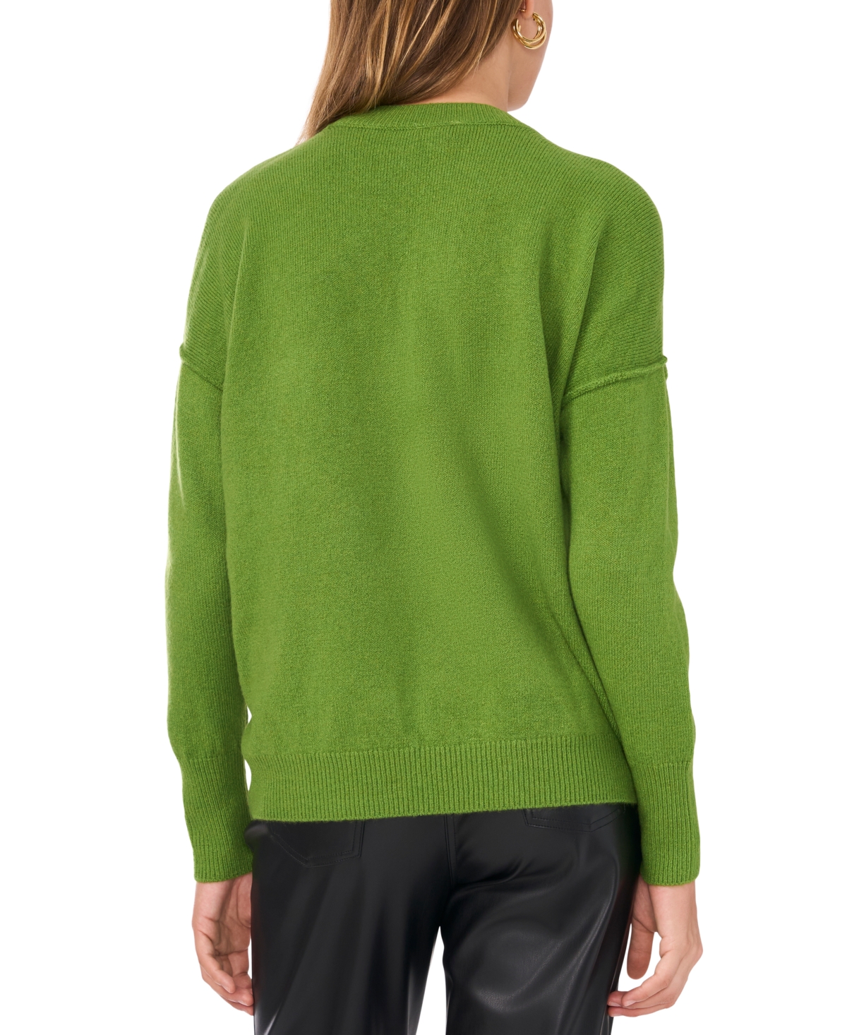 Vince Camuto Womens Ribbed Trim Acrylic Crewneck Sweater In Green