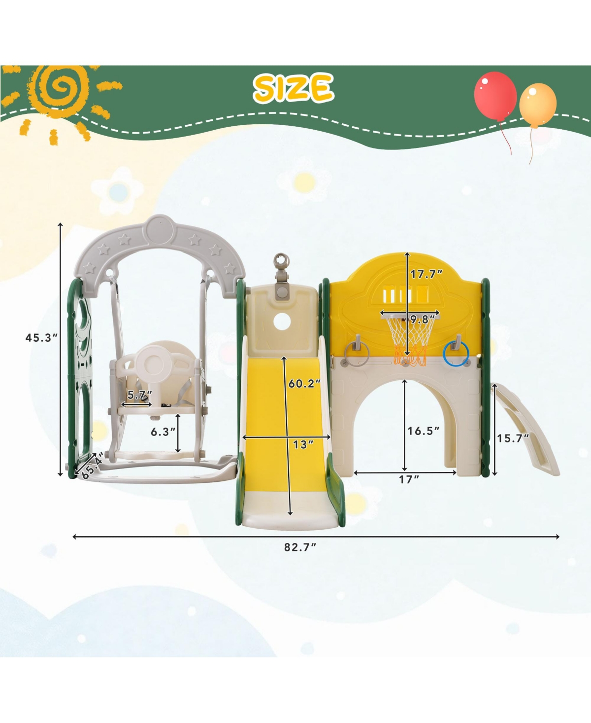 Slickblue Kids Playground Climber Slide Playset with Basketball Hoop Indoor & Outdoor Fun for Babies