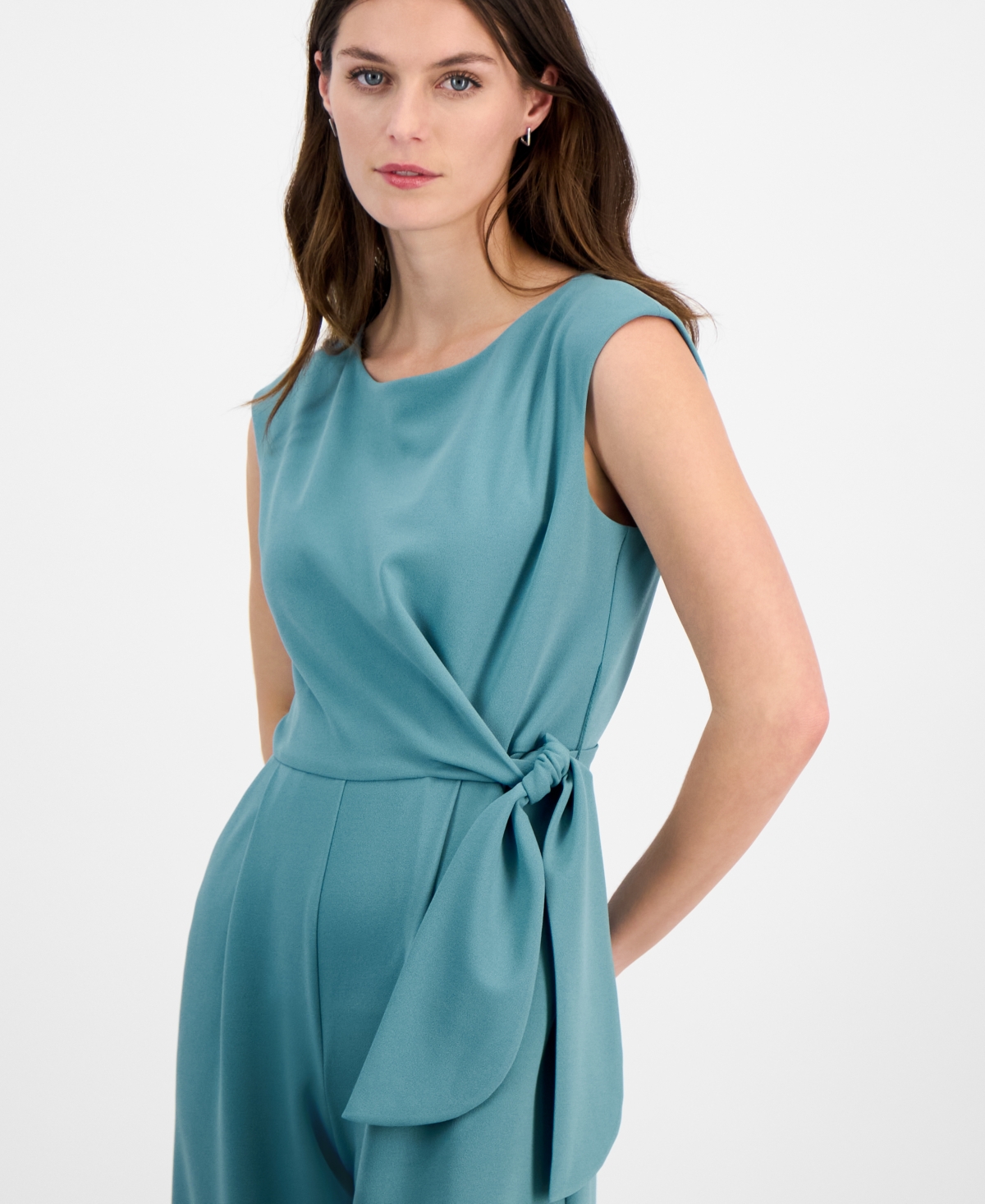 Tahari Petite Cropped Side-Tie Sleeveless Jumpsuit