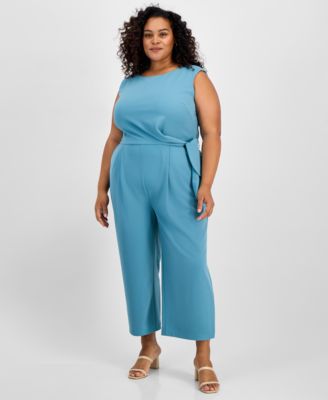 Tahari - Plus Size Cropped Side-Tie Sleeveless Jumpsuit