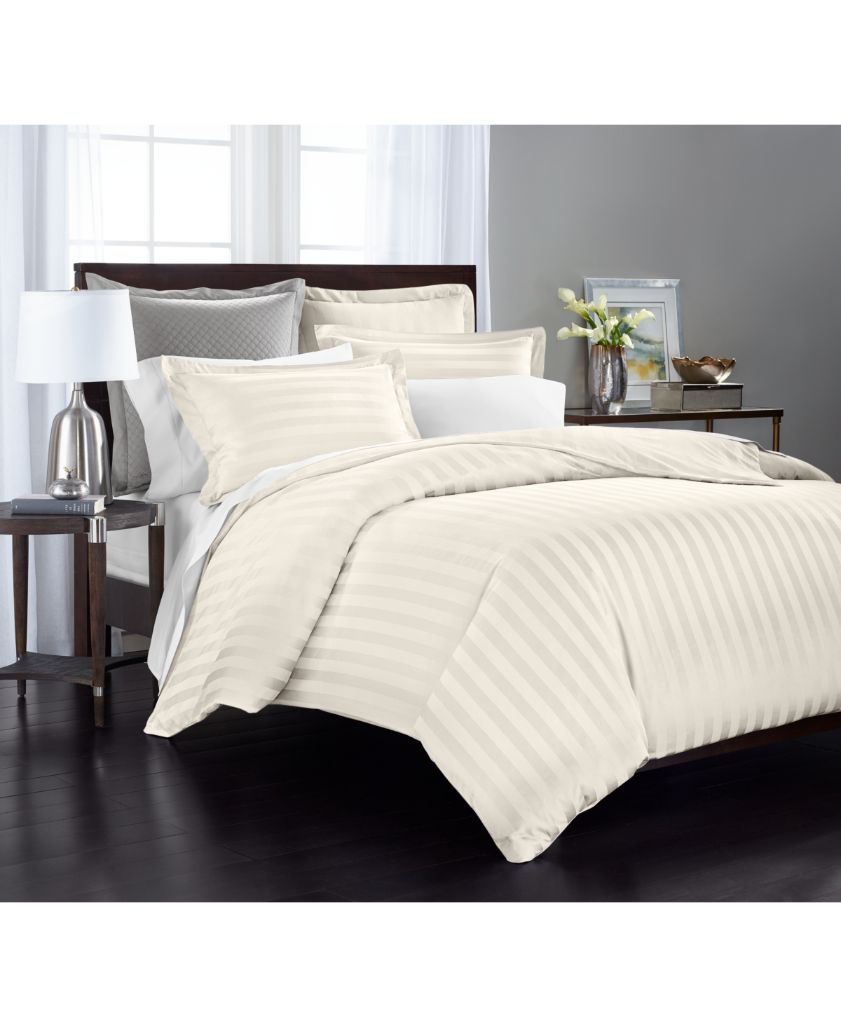 Charter Club 1.5" Stripe 550 Thread Count 100% Cotton 2-pc. Duvet Cover Set, Twin, Exclusively At Macy's In Ivory