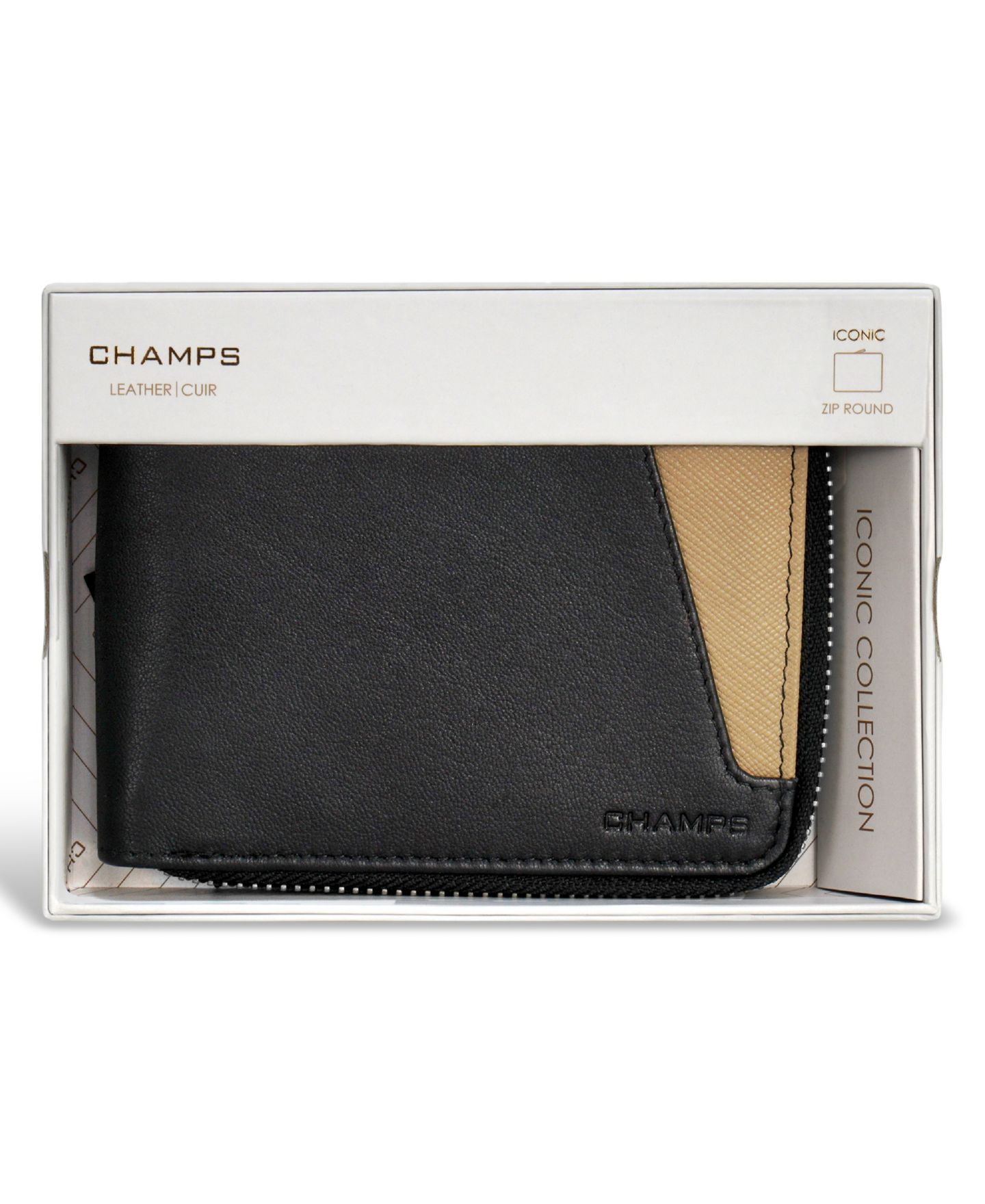 Мужской кошелёк CHAMPS Iconic Collection Leather Zip Around Wallet, цвет: Чёрный / Слоновая кость — фото 6