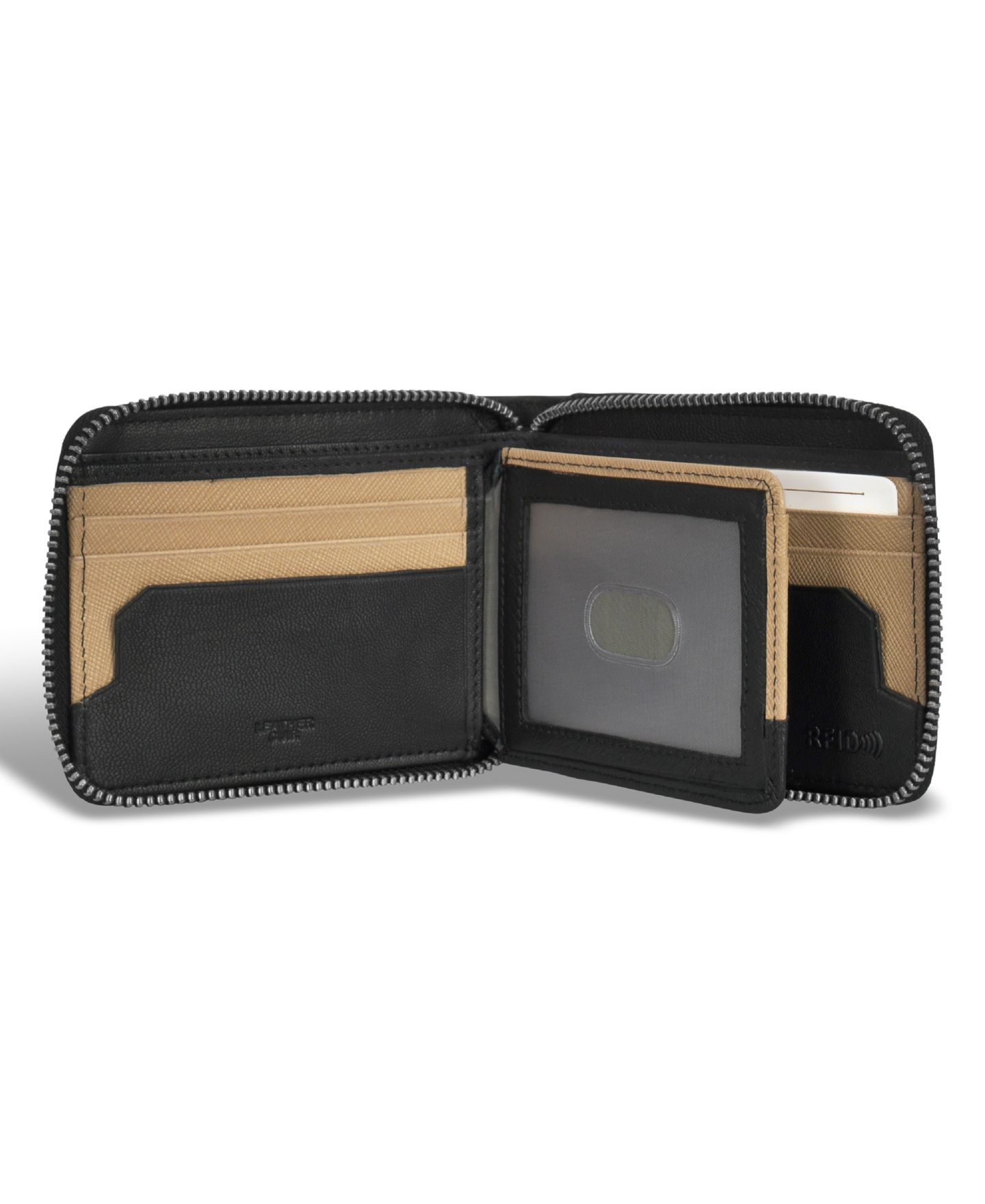 Мужской кошелёк CHAMPS Iconic Collection Leather Zip Around Wallet, цвет: Чёрный / Слоновая кость — фото 3