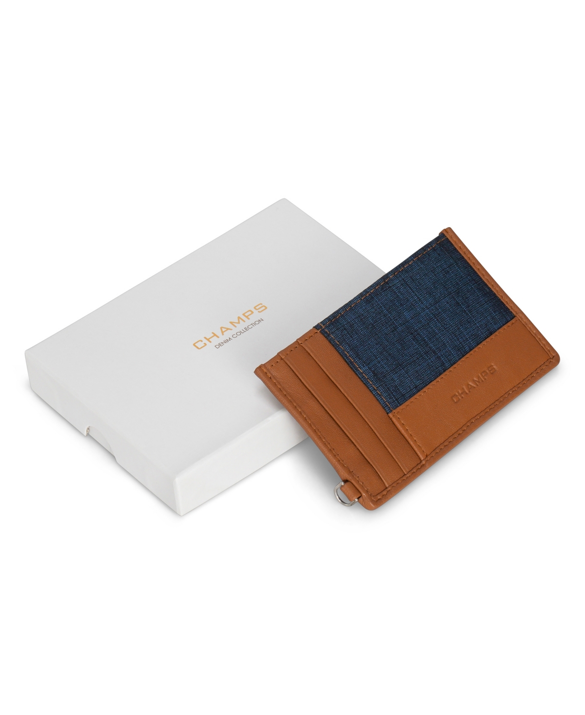 Shop Champs Men's Denim Collection Leather Slim Cardholder In Blue