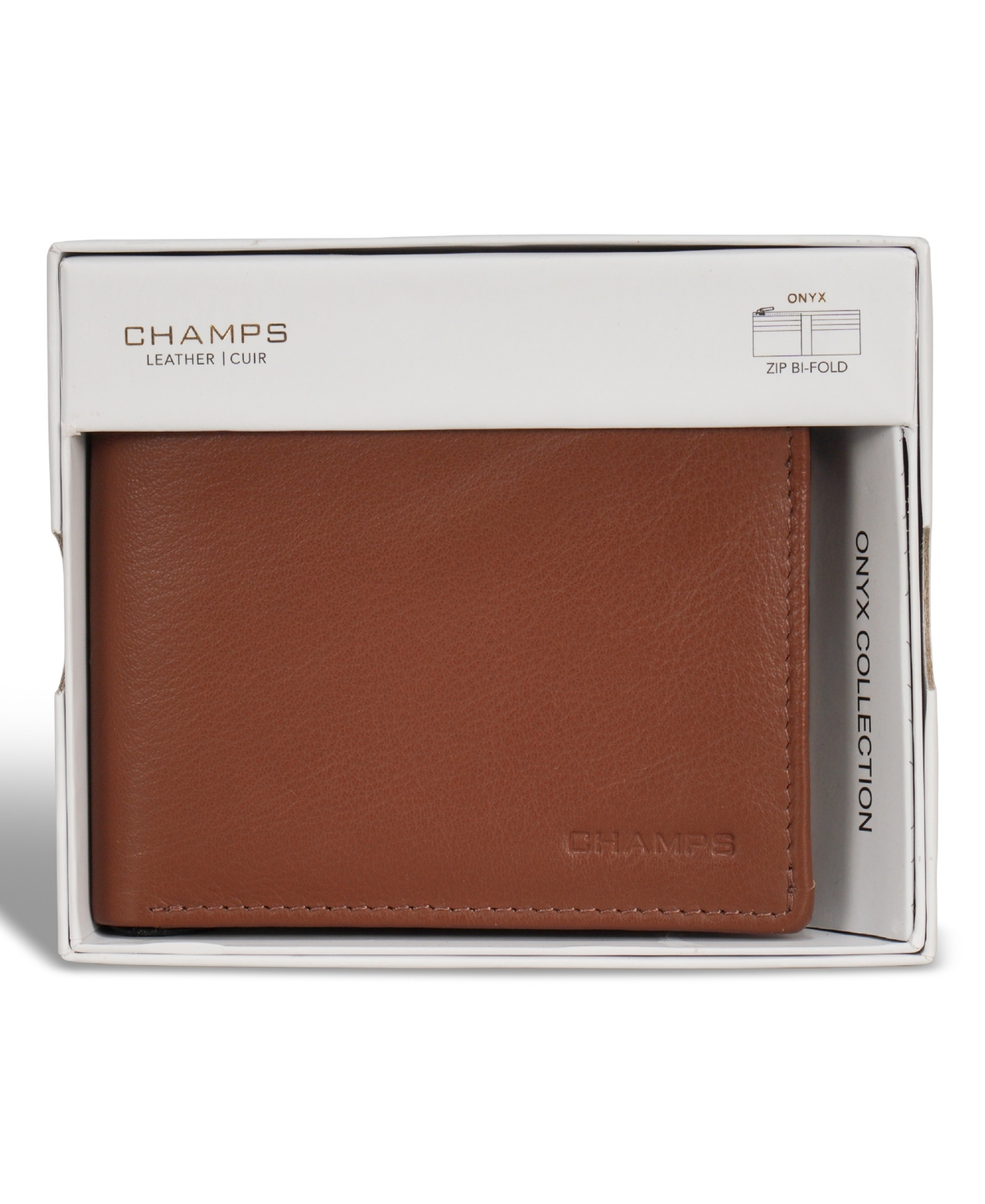 CHAMPS MEN'S ONYX COLLECTION LEATHER ZIP BI-FOLD WALLET 