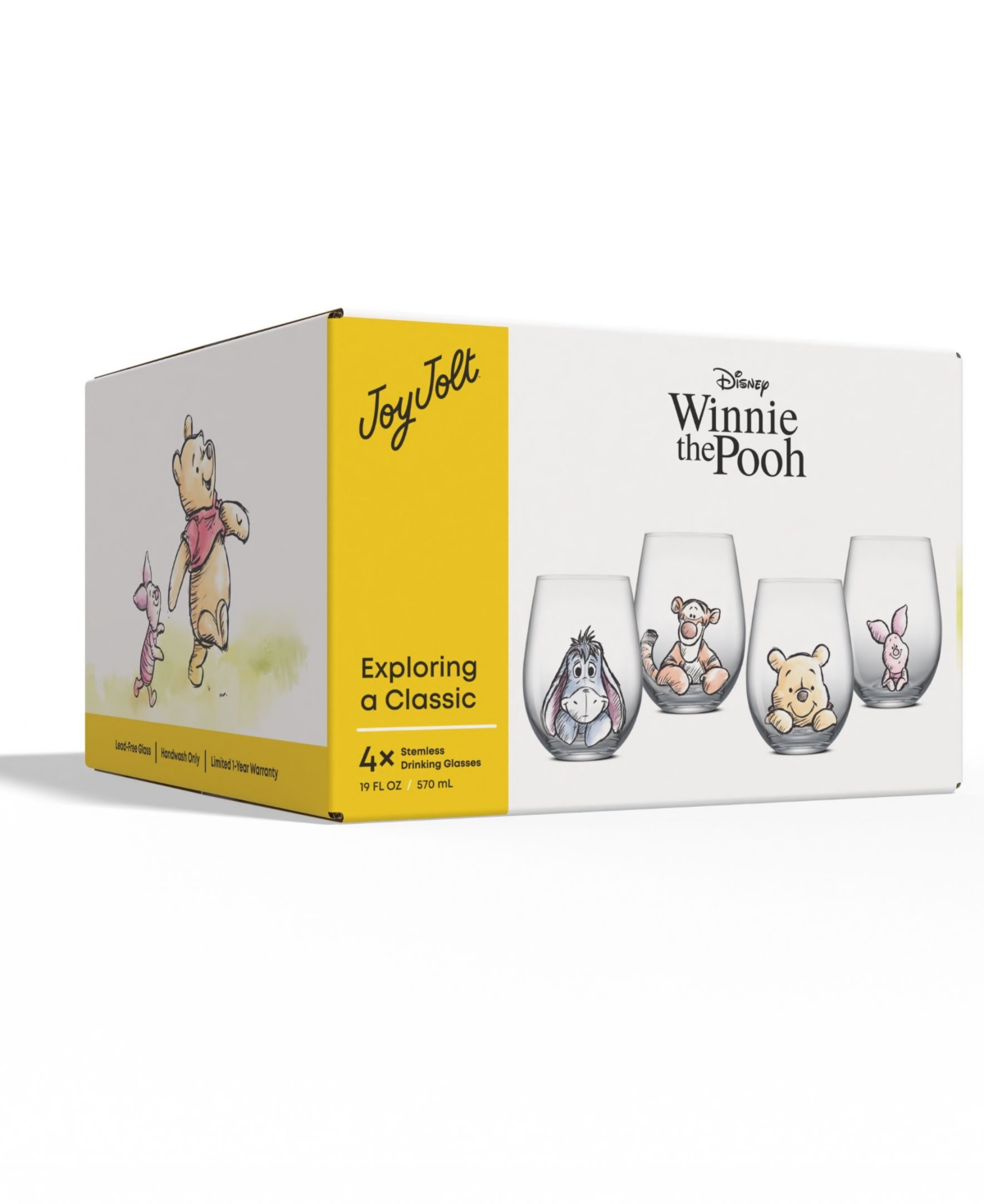 Joyjolt Disney Winnie Pooh Exploring Classic Stemless Wine Glasses, Set Of 4 In Multi
