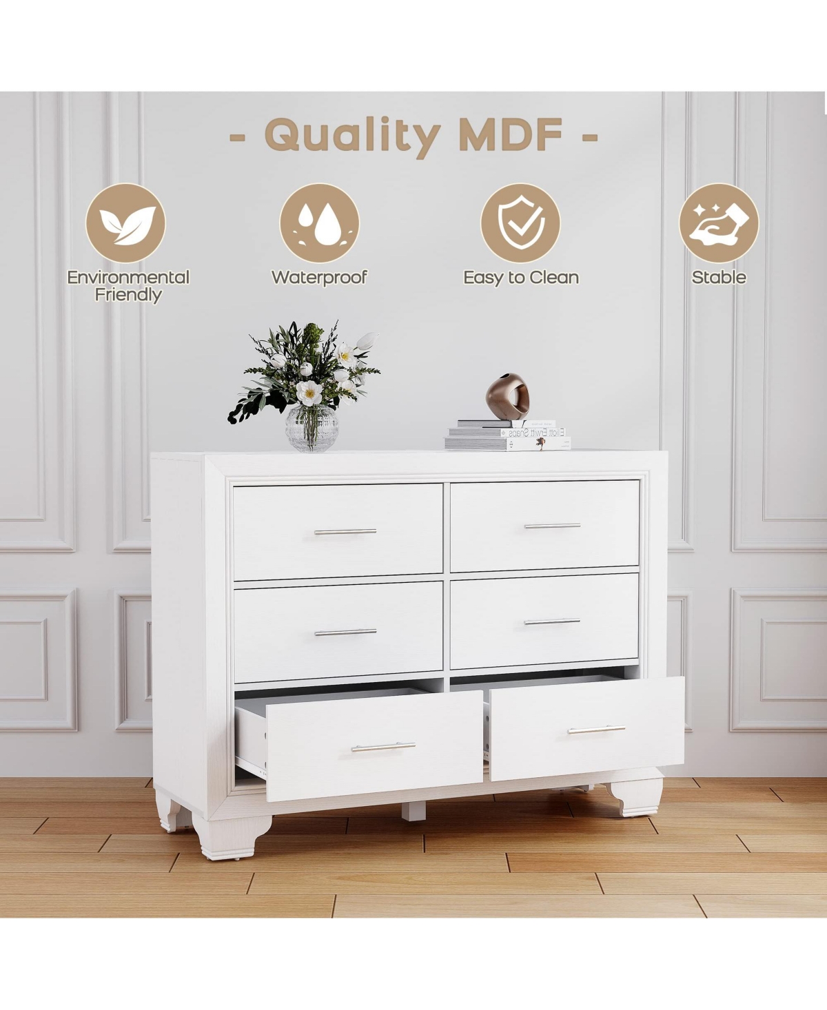 gaomon 6 Drawer Dresser for Bedroom, WoodenDresser, Modern Chest Dresser with Deep Drawers - White