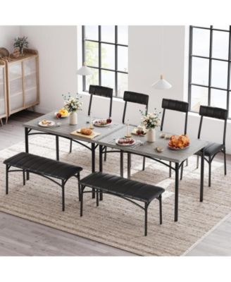 Dining Table Set for 5 Kitchen Table with 2 Upholstered Chairs and Bench 4 Pcs Rectangular Kitchen Table Set for Small Space Apartment Studio,Grey