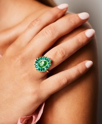 Gold-Tone Green Stone Pear & Marquise Halo Statement Ring