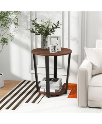 Industrial End Table Sofa Side Table Nightstand w/ Storage Shelf & Metal Frame