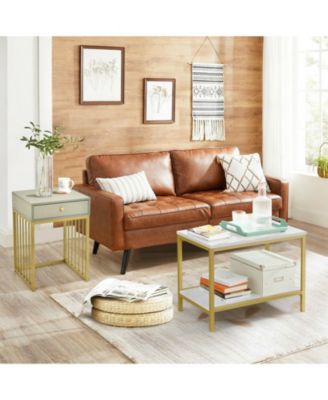 2 Pieces Modern Nesting Coffee Table Set with Drawer and Shelf