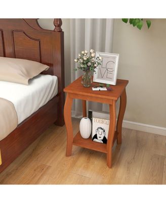2-Tier Square End Table Set of 2 Narrow Sofa Side Nightstand w/ Storage Shelf