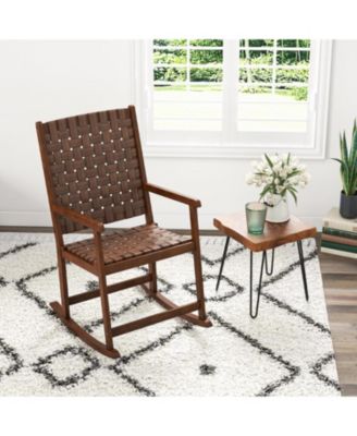 Patio Wood Rocking Chair with PU Seat and Rubber Wood Frame