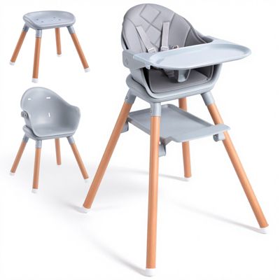 Kids Convertible Wooden HighChair with Adjustable Legs & Removable Double Tray