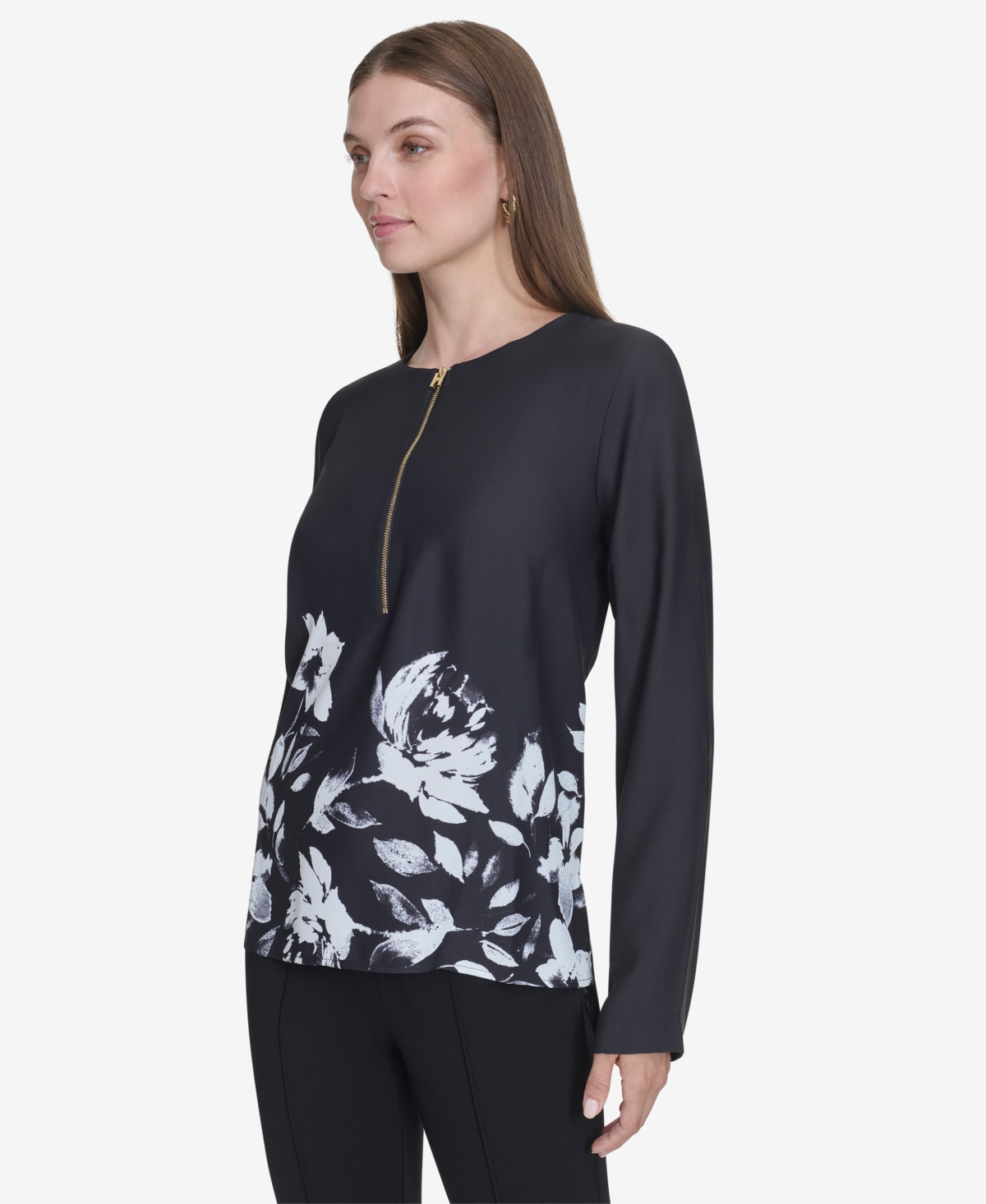 Halston Women's Printed Half-Zip Top -cream