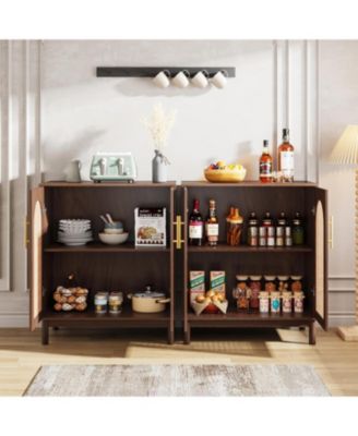 Set of 2 Accent Cabinet,59 Inch Rattan Sideboard Buffet Cabinet for Dining Room, Living Room, Kitchen