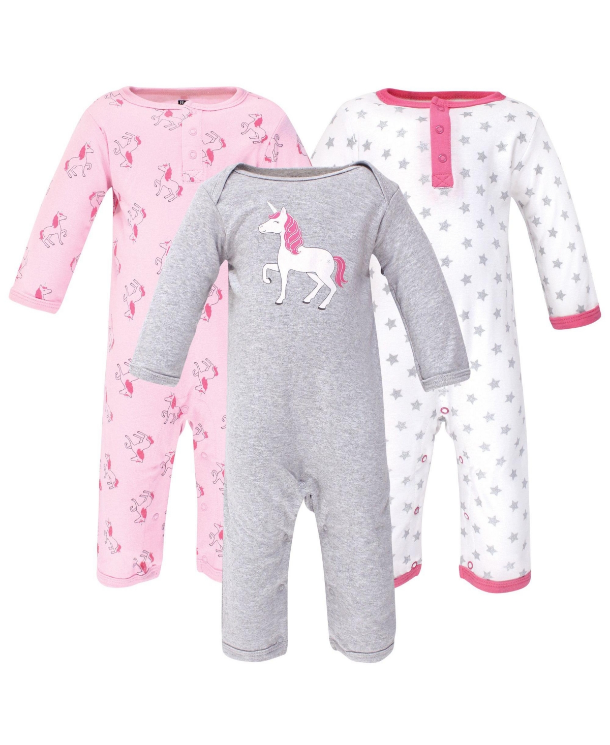 Hudson Baby Baby Girls Hudson Cotton Coveralls 3pk,- Pink unicorn