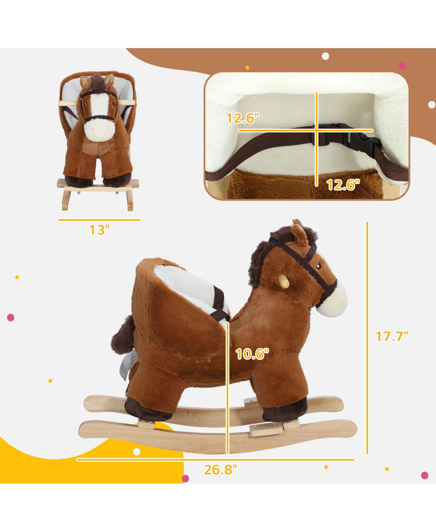 Детская мягкая игрушка Qaba Baby Rocking Horse Plush with Sound, 55 lbs Capacity, Ages 2-4, цвет: Коричневый — фото 2