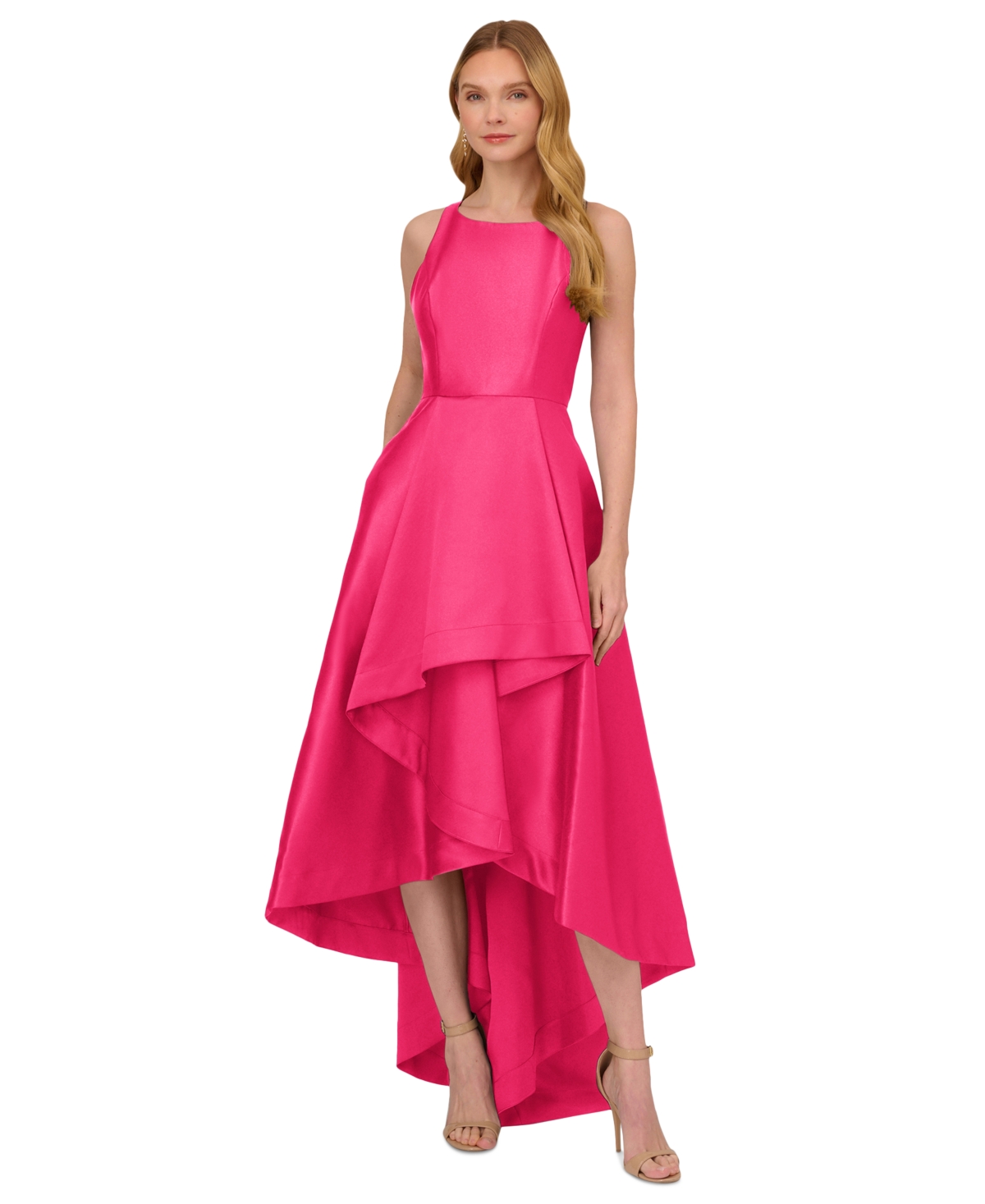 Shop Adrianna Papell High-low Mikado Gown In Electric Pink