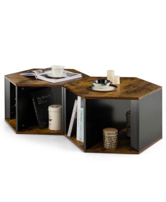 2PCS Coffee Side End Table Nightstand Hexagonal for Living Office Coffee Room