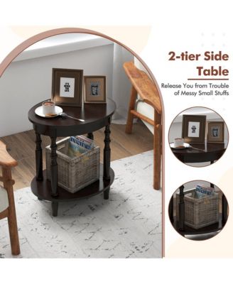 2 PCS 2-Tier End Table Oval Compact Sofa Side Nightstand w/ Storage Shelf